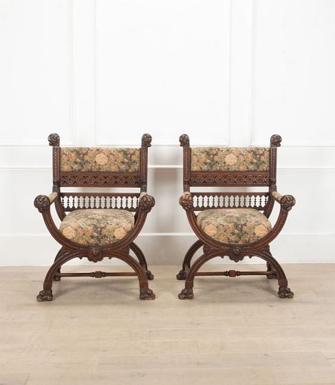Pair of Late 19th Century Renaissance Style Hall Chairs