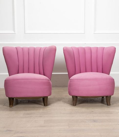 Pair of 1950s German Cocktail Chairs with Winged and Scalloped Back