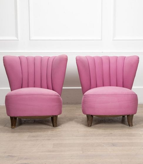 SALE: Pair of 1950s German Cocktail Chairs with Winged and Scalloped Back