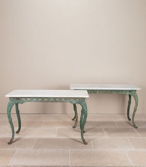Pair of Early 19th Century Italian Cast Iron Tables with Carrara Marble Tops
