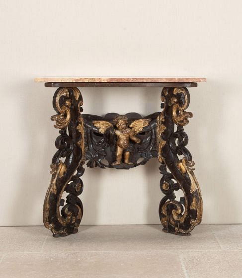 Early 19th Century Italian Carved Wood and Marble Top Console Table