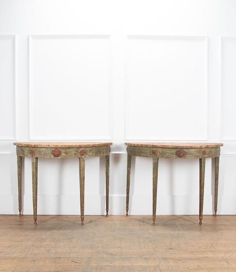 Pair of 19th Century Italian Demi Lune Tables