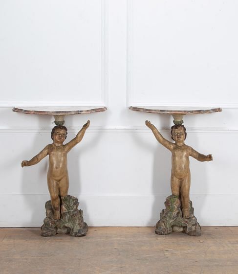 Pair of Italian 19th Century Cherub Console Tables