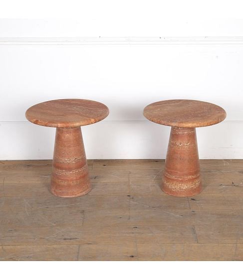 Pair of Contemporary Italian Red Travertine Side Tables