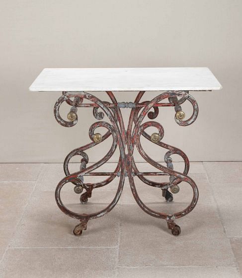 19th Century French Butchers Table with Marble Top