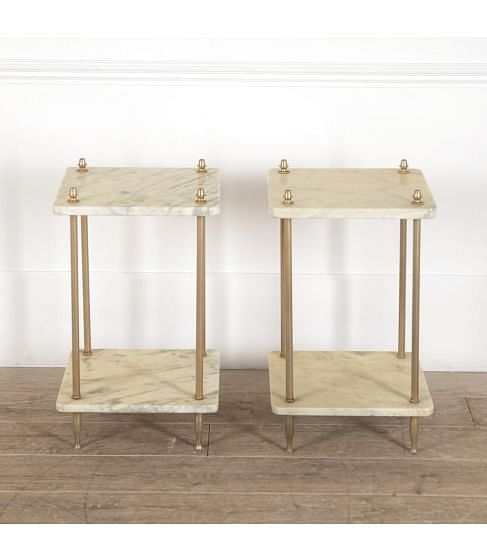 Pair of French Brass and Marble End Tables