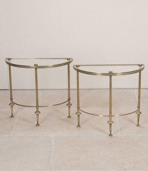 Pair of Mid-Century French D End Glass and Brass Tables CO3644117