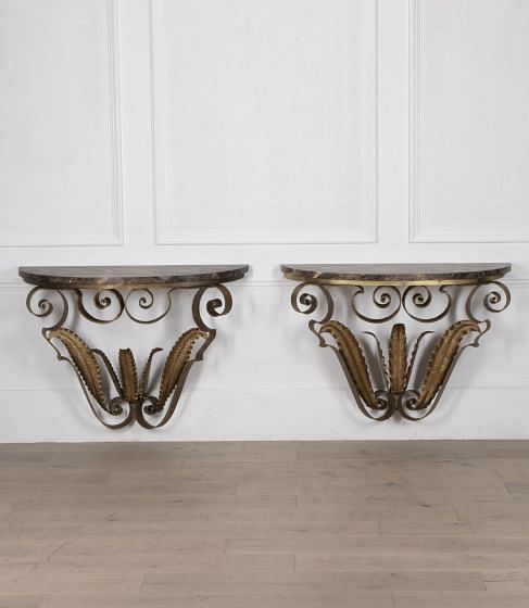 Pair of 20th Century Pier Luigi Colli Gilt Iron Console Tables