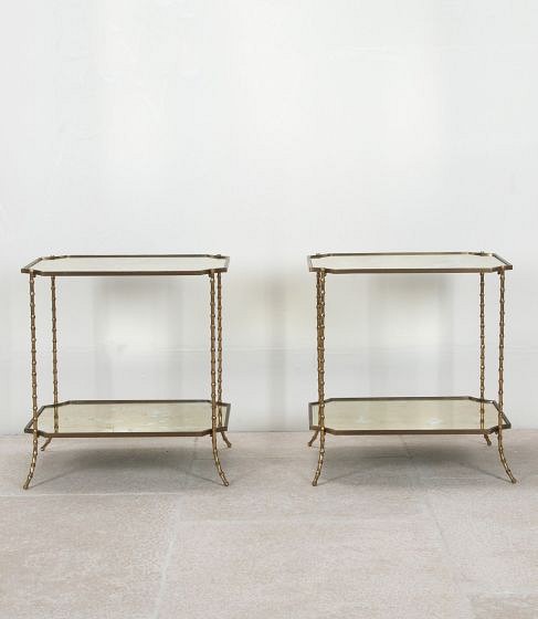 Pair of Mid-Century French Brass Maison Bagues Side Tables