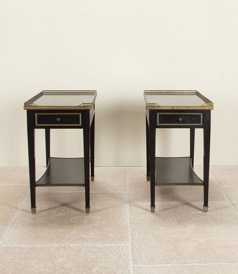 SALE: Pair of 20th Century French Ebonised and Marble Side Tables