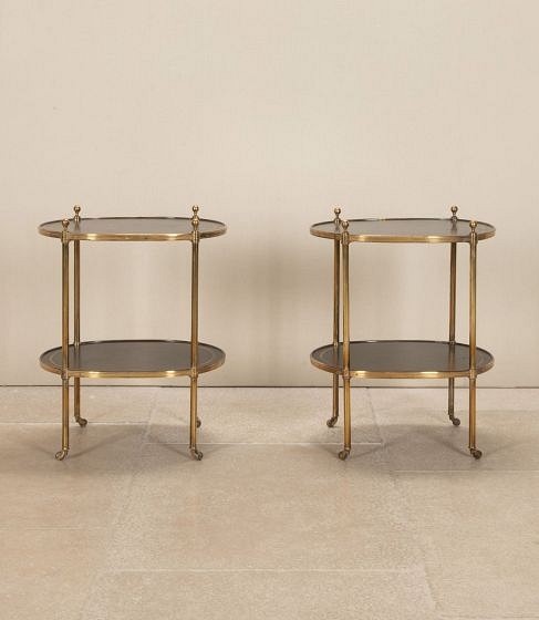Pair of Mid-Century English Mallet Brass Two Tier Side Tables