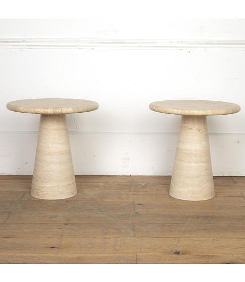 Pair of Contemporary Travertine Side Tables