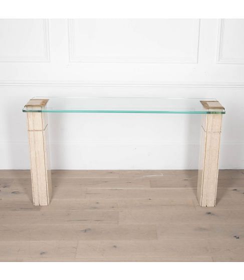 20th Century Glass and Travertine Console Table