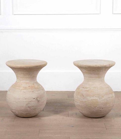 Pair of Italian Travertine Side Tables