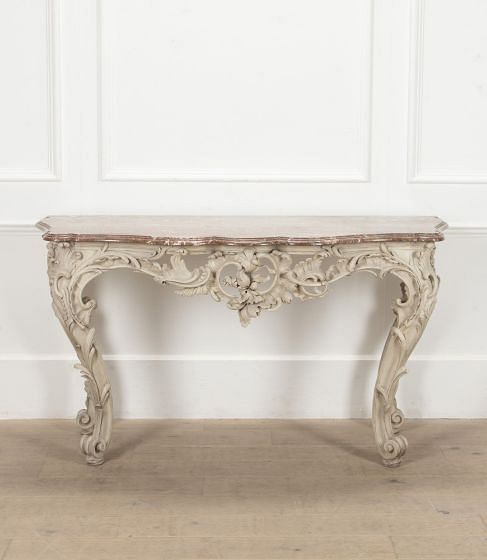 18th Century French Rococo Painted Console Table with Marble Top