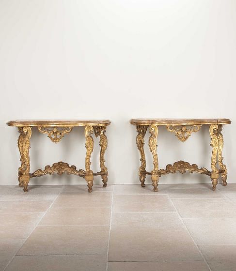 Pair of Late 17th Century Italian Carved Giltwood Console Tables