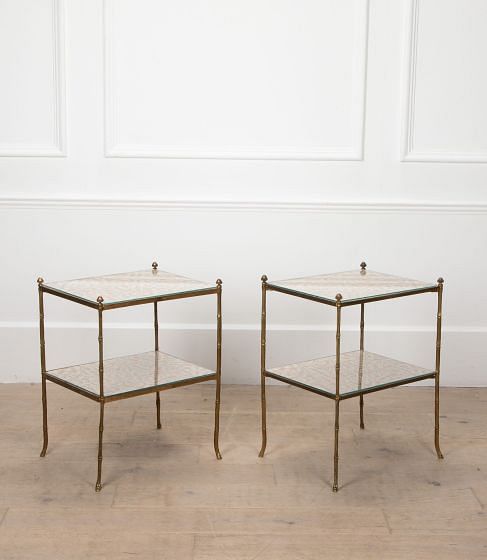Pair of 20th Century Brass Faux Bamboo Two Tier Side Tables