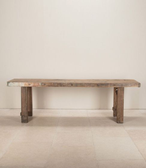 19th Century French Rustic Console Table with Heavy Oak Plank Top