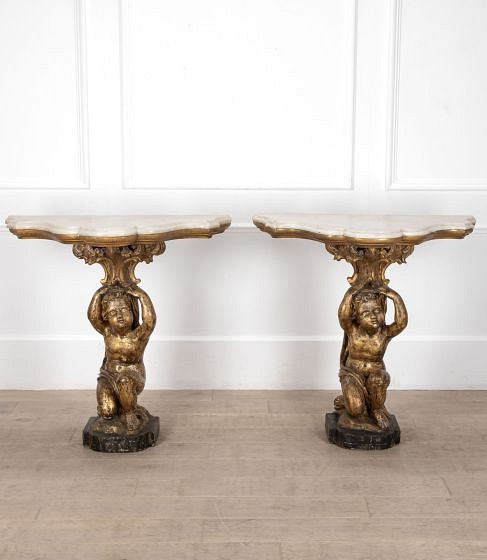 SALE: Pair of 19th Century Italian Gilt Console Tables