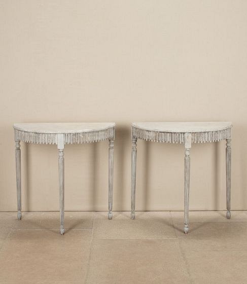 Pair of 20th Century English Painted D Shaped Console Tables CO8443804