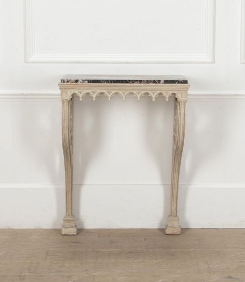 19th Century French Gothic Style Painted Pine and Marble Console Table