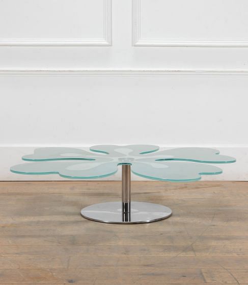 Mid-Century Italian Glass Flower Coffee Table with Chrome Base
