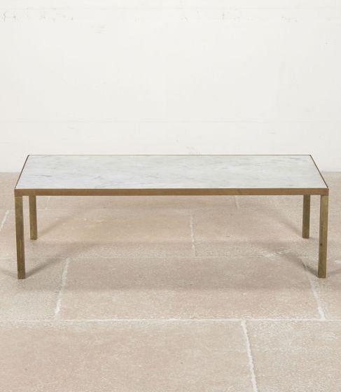 Mid-Century English Marble and Brass Coffee Table