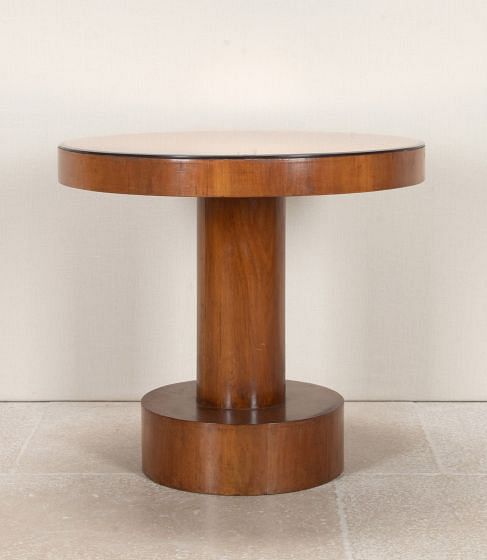 20th Century English Art Deco Peach Mirror Top Circular Cocktail Table