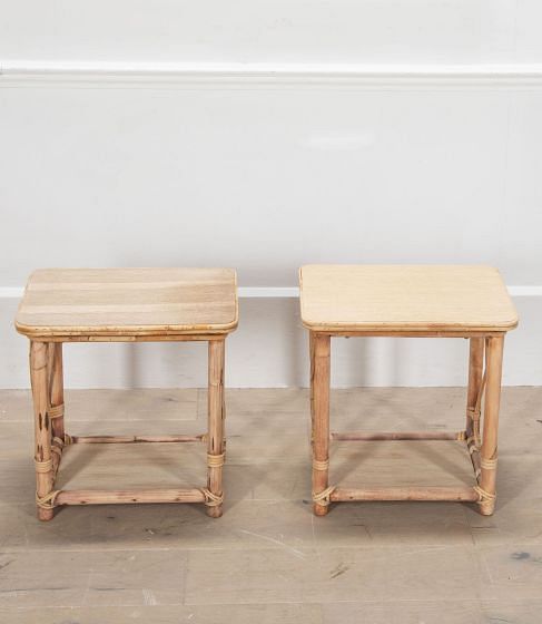 Pair of 20th Century Bleached Oak and Cane Low Tables