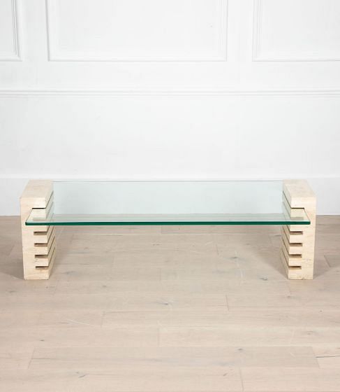 Mid-Century Italian Travertine and Glass Adjustable Coffee Table