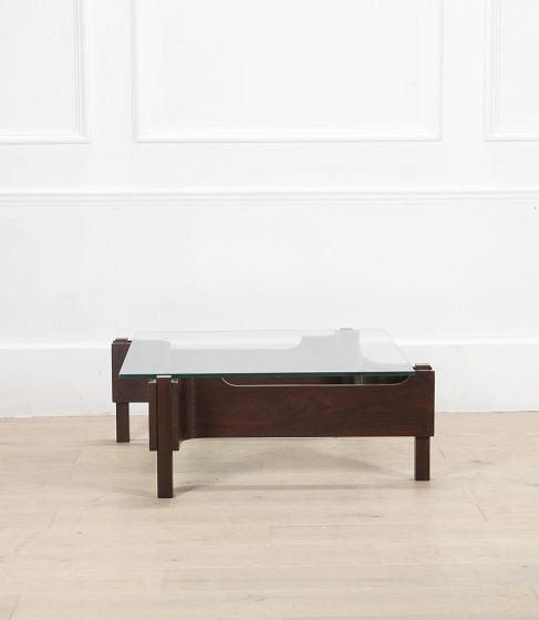 20th Century Rosewood Coffee Table with Glass Top