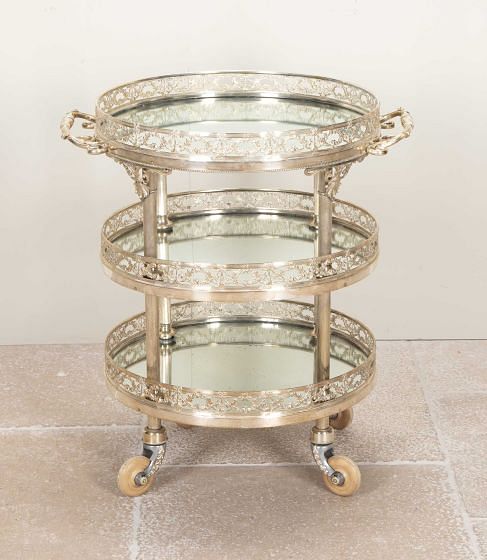 20th Century Three Tier Silver Plate Mirrored Drinks Trolley