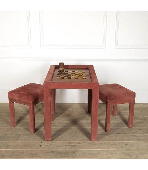 Late 20th Century Velvet Games Table with Stools