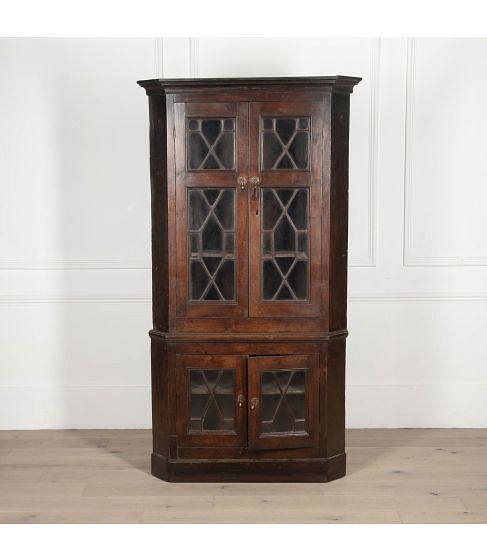 19th Century English Oak Corner Cupboard Display Cabinet