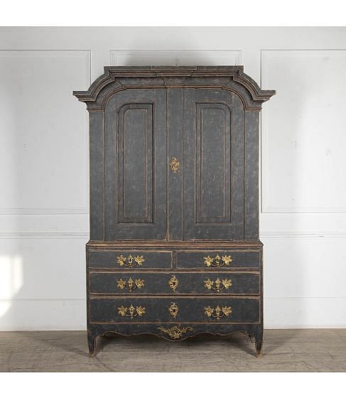 18th Century Swedish Baroque Black Cabinet