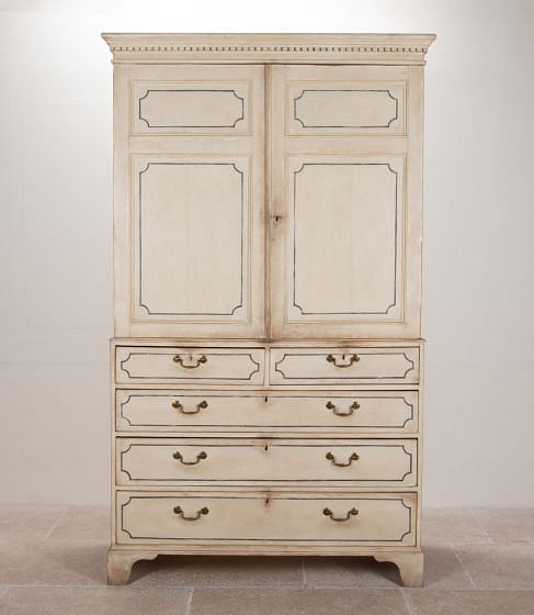 19th Century Georgian Painted Pine Linen Press