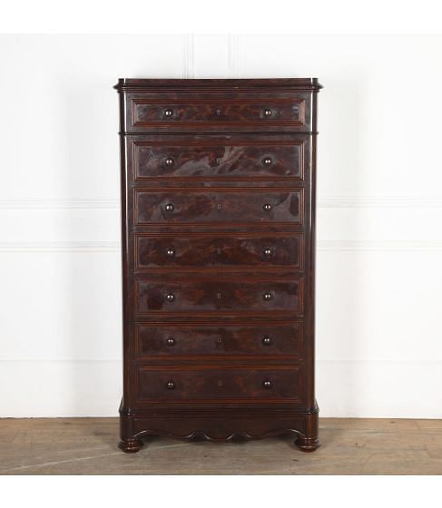 Tall 19th Century French Mahogany Chest of Drawers