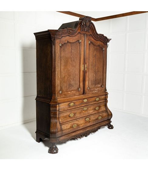 Grand Scale 18th Century Dutch Rococo Oak Bombé Armoire
