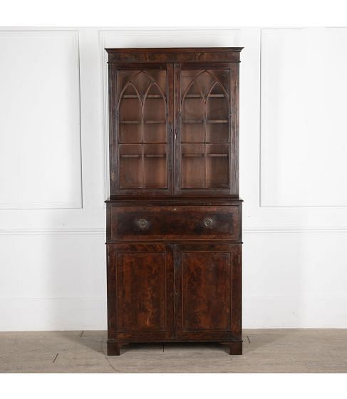 George IV Yew Wooden Secretaire Bookcase