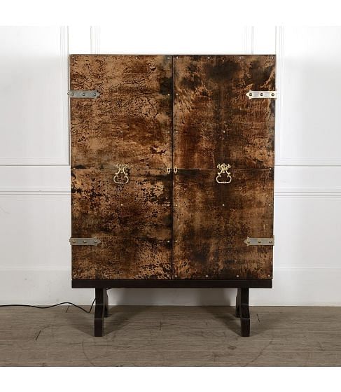 20th Century Italian Lacquered Goat Skin and Mahogany Bar by Aldo Tura