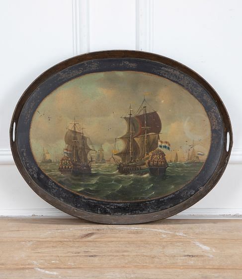 19th Century Painted Ship Tole Tray