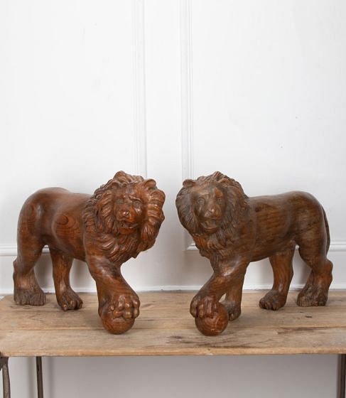 Pair of 19th Century Carved Medici Lions