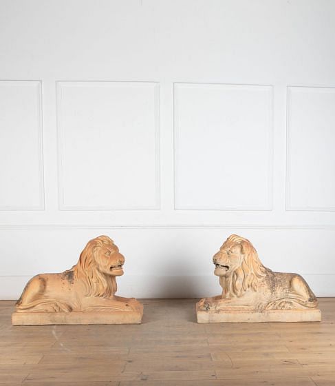 Large Pair of 19th Century Terracotta Lions