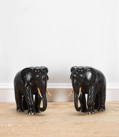 19th Century Pair of Ebony Elephants
