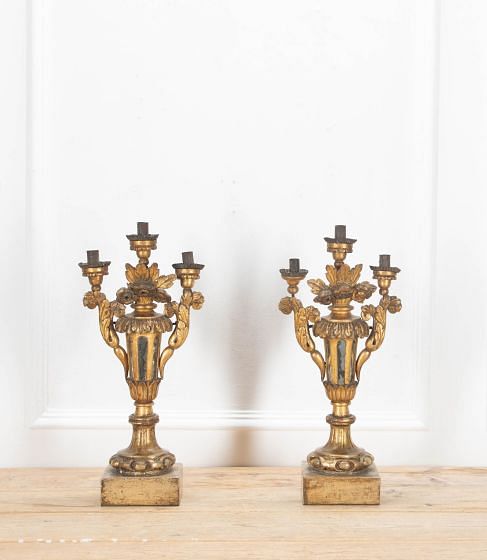 18th Century Pair of Italian Giltwood Candelabra