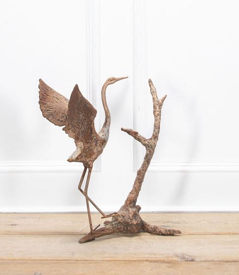 19th Century Japanese Metal Crane Sculpture