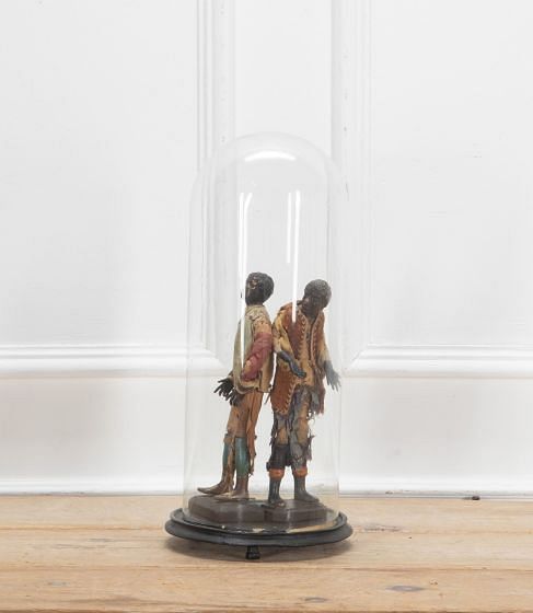 Pair of 18th Century Neapolitan Crèche Figures in Glass Dome