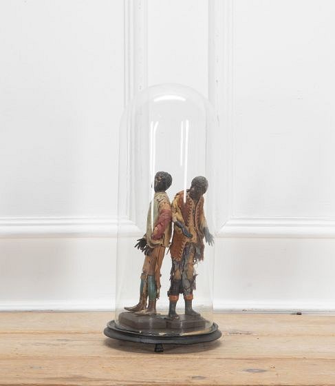SALE: Pair of 18th Century Neapolitan Crèche Figures in Glass Dome