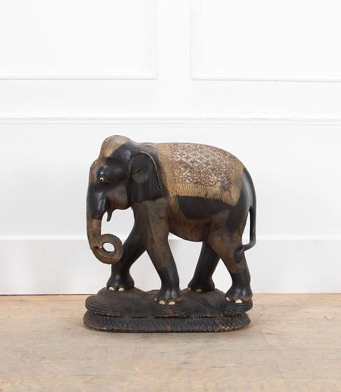 Large 19th Century Anglo-Indian Carved Wood Elephant