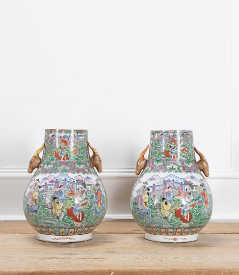 Pair of Early 20th Century Chinese Deer Head Vases